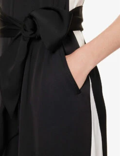 ME AND EM Halterneck Wide-leg Recycled-polyester Jumpsuit -Whistles Shop R04194852 BLACKCREAM ALT04