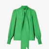 ME AND EM Shirred-trim Self-tie Silk Blouse -Whistles Shop R04194877 RAINFORESTGREEN M