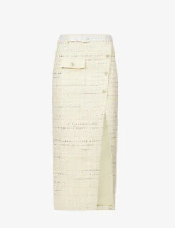 SELF PORTRAIT Diamante-embellished Bouclé-texture Woven Midi Skirt
