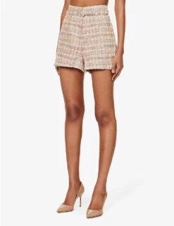 SELF PORTRAIT Belted Mid-rise Woven Shorts -Whistles Shop R04195766 PINK ALT02