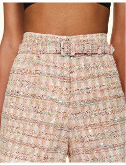 SELF PORTRAIT Belted Mid-rise Woven Shorts -Whistles Shop R04195766 PINK ALT04