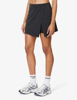 Girlfriend Collective Float Split-hem Stretch-recycled-polyester Mini Skort -Whistles Shop R04196143 BLACK ALT02