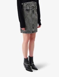 IRO Jazzino Wide-waistband Faded Denim Midi Skirt -Whistles Shop R04196523 BLA34 ALT02