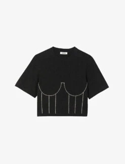Sandro Rhinestone-applique Bustier Cotton T-shirt