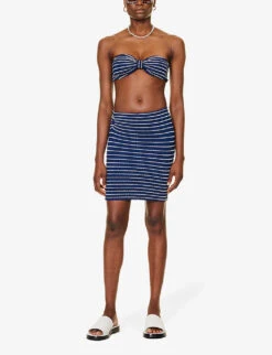 Stripe-pattern Crinkle-texture Stretch-woven Mini Skirt -Whistles Shop R04198509 NAVYWHITE ALT01