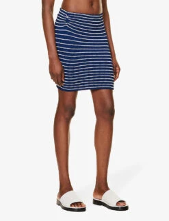 Stripe-pattern Crinkle-texture Stretch-woven Mini Skirt -Whistles Shop R04198509 NAVYWHITE ALT02