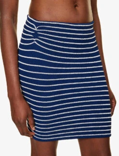 Stripe-pattern Crinkle-texture Stretch-woven Mini Skirt -Whistles Shop R04198509 NAVYWHITE ALT04