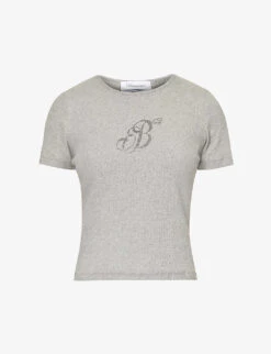 Blumarine Wingback Rhinestone-embellished Stretch-cotton T-shirt