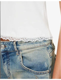 Blumarine Logo Rhinestone-embellished Stretch-cotton T-shirt -Whistles Shop R04199733 BIANCONATURALE ALT05