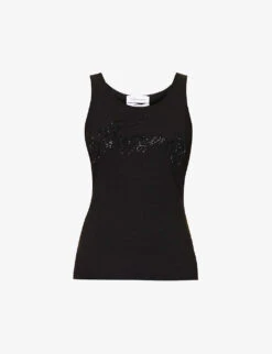 Blumarine Logo Rhinestone-embellished Stretch-cotton Top