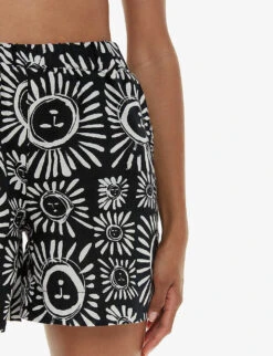 Whistles Sunman Graphic-print Elasticated-band Linen Cotton-blend Shorts -Whistles Shop R04200353 MONOCHROME ALT04