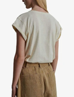 Soeur Valentina Brand-print Organic-cotton And Linen-blend T-shirt -Whistles Shop R04202518 CREAM ALT02