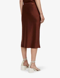 Joseph Isaak Slim-fit Silk Midi Skirt -Whistles Shop R04203740 MAHOGANY ALT02