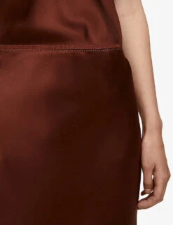 Joseph Isaak Slim-fit Silk Midi Skirt -Whistles Shop R04203740 MAHOGANY ALT04