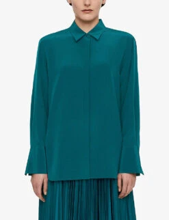 Joseph Bold Relaxed-fit Silk-crepe Shirt -Whistles Shop R04203797 DARKTEAL ALT02