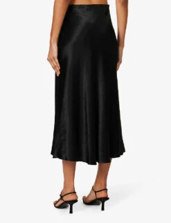 Vince Regular-fit Flared-hem Woven Midi Skirt -Whistles Shop R04204787 BLACK001BLK ALT03