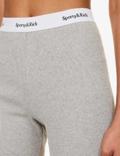 Serif Logo-print High-rise Stretch-cotton Shorts -Whistles Shop R04205011 HEATHERGRAY ALT04