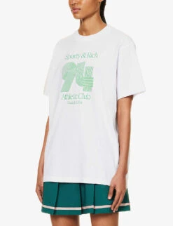 Athletic Club Brand-print Regular-fit Cotton-jersey T-shirt -Whistles Shop R04205098 WHITEVERDE ALT02