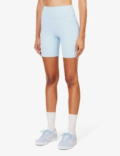 Logo-patch High-rise Stretch-woven Biker Shorts -Whistles Shop R04205108 BABYBLUEWHITE ALT02